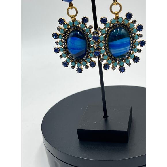 Elizabeth Cole Maven Blue Turquoise Large Oval Austrian Crystal Dangle Earrings - Picture 2 of 10
